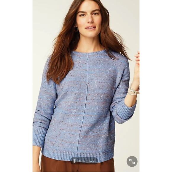 J Jill Micro Tweed Seamed Sweater Pullover Womens XL Delft Blue Multi New Knit - Picture 1 of 11